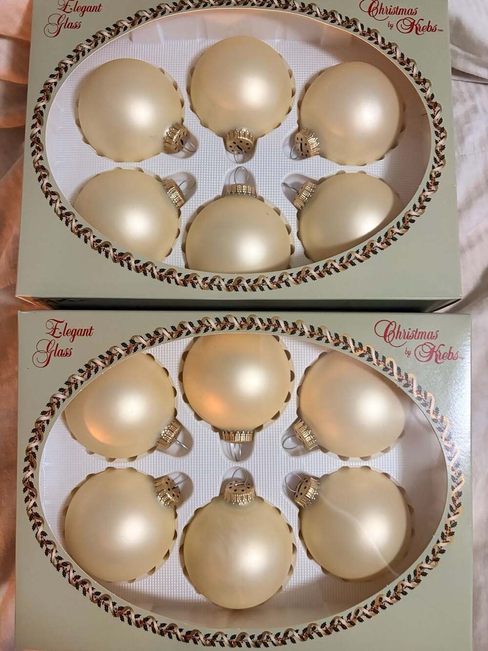 Christmas by Krebs Elegant Glass Champagne ivory Satin Ornament Set (2 Boxes)